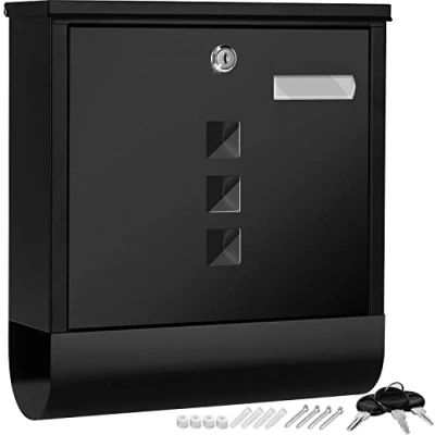 Immagine di KESSER® Cassetta per le Lettere in Acciaio Inox con scomparto Giornali, Targhetta, Finestra di visualizzazione, Chiave 3X, Verniciata a polvere, Materiale Montaggio, Nero/Argento