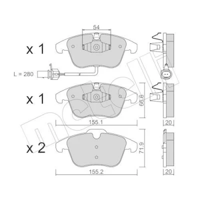Immagine di metelligroup 22 0675 2 Pastiglie Freno Anteriori E Posteriori, Made in Italy, Pezzo di Ricambio per Auto/Automobile, Kit da 4 Pezzi, Certificate ECE R90, Prive Rame