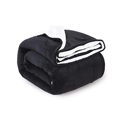 Immagine di ComfyWell coperta in pile Sherpa, morbida e accogliente, grande, soffice per divano, letto, viaggi, spessa, termica calda, 150 x 200 cm, colore: nero