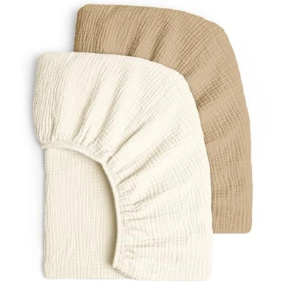 Immagine di lulumoon Set di 2 lenzuola carrozzina neonato con angoli elasticizzati per bambini, lettino 60x120 cm in cotone mussolo, culla 70 x 140 cm, biancheria da viaggio bianco giallo
