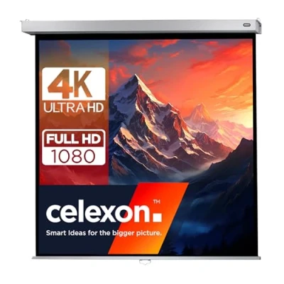 Immagine di celexon Schermo per proiettore Home Cinema e Business Roll 4K Full HD con Slow Return Professional Plus 200 x cm 1:1 110&quot;