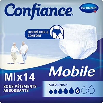Immagine di Confiance® Slip assorbenti per uomini e donne, livello di assorbimento = 6 gocce (Urinari medi), discreti ed efficaci, pH neutro la pelle, taglia M, 14 unità