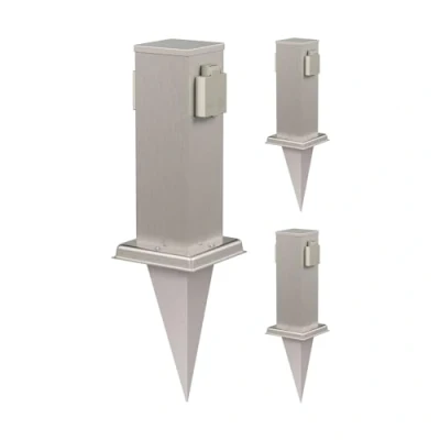 Immagine di ledscom.de 3 prese da giardino a colonna Polly con picchetto terra per esterni, IP44, 2 ingressi, in acciaio inox, quadrate, 27cm