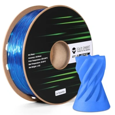 Immagine di filamento TPU SainSmart 1,75 mm, per stampante 3D flessibile blu trasparente GT 3 stampa ad alta velocità 500 mm/s, resistente ai raggi UV, elevata fluidità, bobina da 1 kg