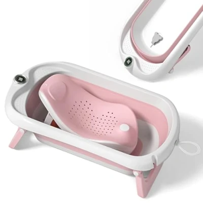 Immagine di Bagnetto per bambini pieghevole con supporto bagnetto/Vaschetta bagno neonato XL termometro il controllo della temperatura dell&#039;acqua/Dalla nascita ai 3 anni
