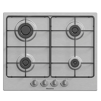 Immagine di Hisense Gm642Xf Piano Cottura A Gas con 4 Zone Di Cottura, Larghezza 60 Cm, Griglie Smaltate, Accensione Integrata Nella Manopola, Finitura Inox Anti Impronta, Argento, 51 x 61 9 cm