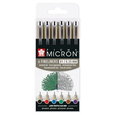 Immagine di Pigma Micron Fineliners, 6 verschiedene Farben, 0,25 mm