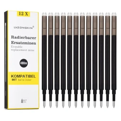 Immagine di LVZONGXIN Ricarica cancellabile, compatibile con Pilot Frixion, penna roller punta 0,7 mm, ricariche inchiostro cancellabile (nero, 12)