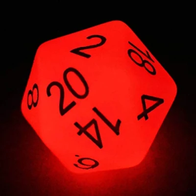 Immagine di Bescon Jumbo Incandescente D20 38MM, Big Size 20 Lati Dadi Rosso Glow in Dark, Faces Cube 3,8 cm