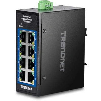 Immagine di TRENDnet Mini switch industriale a 8 porte Gigabit DIN Rail, TI GLC80, Gigabit, temperatura estrema IP30, capacità 16 Gbps, nero