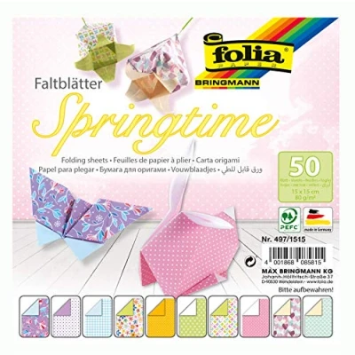 Immagine di folia Springtime, 15 x cm, 80 g/m², 50 Fogli Assortiti in 10 Motivi Ideale per Creare bellissime Figure e Forme Pieghevoli, Multicolore, 497/1515