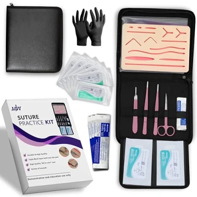 Immagine di Kit di pratica per sutura studenti medicina, veterinari, infermieri Cuscinetto della pelle in silicone con strato protettivo orizzontale e verticale migliorare la durata del pad