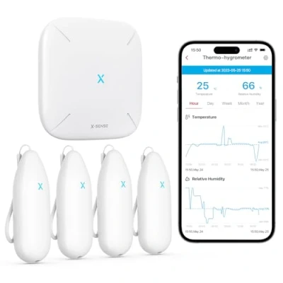 Immagine di X Sense Igrometro per termometro interno, controllo della temperatura e dell&#039;umidità dell&#039;aria tramite app, esportazione gratuita dei dati memorizzati, Lavora con Alexa, STH54
