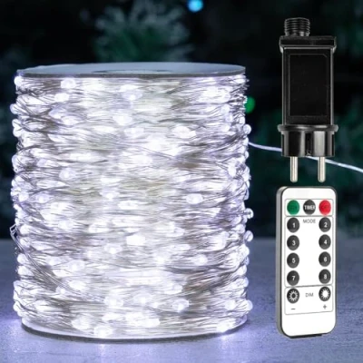 Immagine di ZELUXDOT Catena Luminosa Bianca Fredda da 120m, LED a Spina su Filo d&#039;Argento con 1200 LED, 8 Modalità per Matrimonio, Interni ed Esterni, Albero di Natale, Patio, Portico e Decorazione Giardino