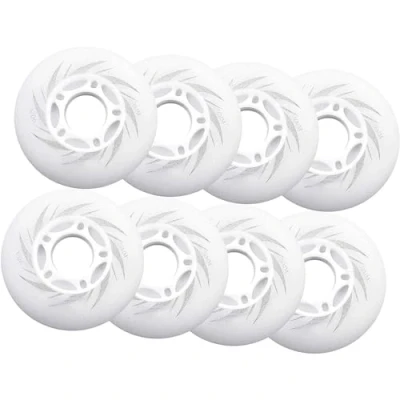 Immagine di 8 ruote di ricambio per pattini in linea poliuretano, luci a LED, 72 mm/76 mm/80 mm, luminose, linea, wave, tavola da surf, strada, colore: bianco