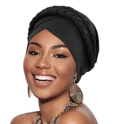 Immagine di DRESHOW Donna Africane Turbante Pre Legato Doppio Copricapo a treccia Testa Avvolge Cappello Boho Chemio Cap Elastico Annodato Berretto