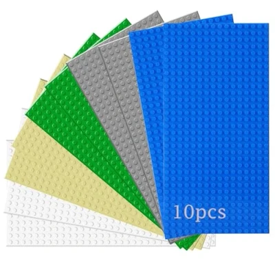 Immagine di Set di 10 pannelli compatibili con la maggior parte delle marche, classici mattoncini da costruzione, compatibile piastra Classic, 25.5 * 12.5cm, base blu Bianco verde grigio sabbia