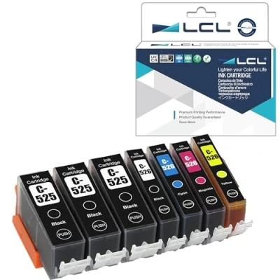 Immagine di LCL Cartucce d&#039;inchiostro Compatibile PGI 525 525PGBK CLI 526 526BK 526C 526M 526Y (3 PGBK 1Nero 1Ciano 1Magenta 1Giallo) Sostituzione per PIXMA IP4850 IP4950 IX6550 MG5150 MG5250