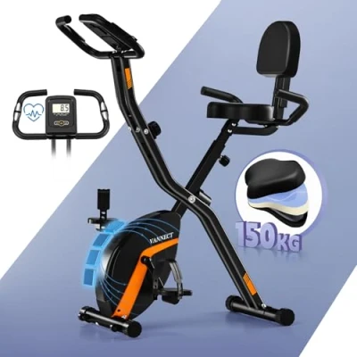 Immagine di VANNECT Cyclette Pieghevole con Schienale e Monitor LCD Misurazione Manuale Delle Pulsazioni, da casa resistenza magnetica regolabile portata 150Kg Comodo Cuscino del Sedile