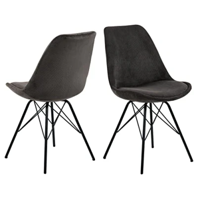 Immagine di AC Design Furniture Emanuel Set di 2 sedie per sala da pranzo con schienale imbottito in stile intramontabile ed elegante, colore antracite, seduta imbottita tessuto gambe metallo nero