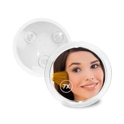 Immagine di Fantasia Specchio con 3 ventose, acrile anello d&#039;argento, ingrandimento 7x, diametro: 19 cm