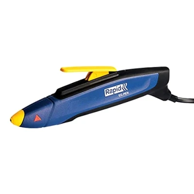 Immagine di RAPID EG Pen Incollatrice per colla a caldo in stick da 7mm, forma di penna, decorazioni e piccole riparazioni, soli 60 secondi tempo riscaldamento. Con supporto banco, 5001474, Blu