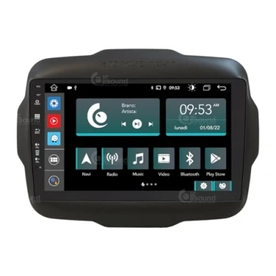 Immagine di Jf Sound car audio system Autoradio Custom Fit per Jeep Renegade Android GPS Bluetooth WiFi Dab USB Full HD Touchscreen Display 9&quot; processore 8core e comandi vocali, Nero