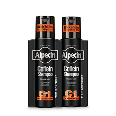 Immagine di Alpecin Coffein Shampoo C1 Black Edition 2 x 250ml naturale crescita die capelli uomo anticaduta Contro la comune caduta dei