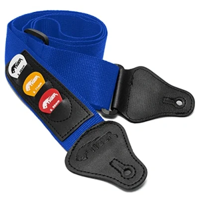 Immagine di TIGER STP4 BL Tracolla per chitarra con supporti plettro Blu