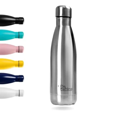 Immagine di Borraccia Termica in acciaio inox Otto Koning. Mantiene le bevande fredde per 24 ore e quelle calde 12 ore. Bottiglia thermos a prova di perdite, senza BPA (500ML, Argento)