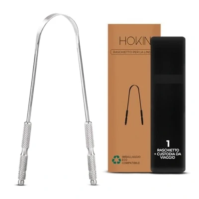 Immagine di HOKIN Raschietto Lingua per adulti Pulisci in acciaio antimacchia Combatti Alito Cattivo 100% Metallo Tongue Scraper Cleaner Nettalingua Spazzola uomini e donne (Confezione da 1 Pezzi)