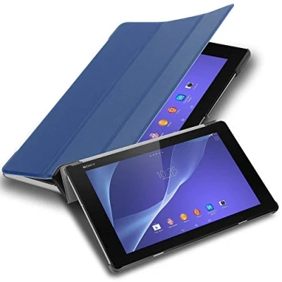 Immagine di Cadorabo Custodia Tablet per Sony Xperia Z2 (10.1&quot; Zoll) SGP521 in BLU SCURO JERSEY Copertura Protettiva Molto Sottile di Similpelle Stile Libro CON Auto Wake Up e Funzione Stand