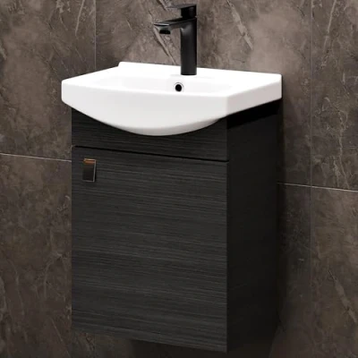 Immagine di Planetmöbel set di mobili da bagno composto lavabo con mobiletto 45 cm in antracite, e rubinetto nero, senza tempo