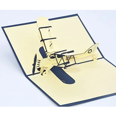 Immagine di Medigy Pop up 3D Biglietto d&#039;auguri fatto a mano, Scheda in bianco, Aereo Blu