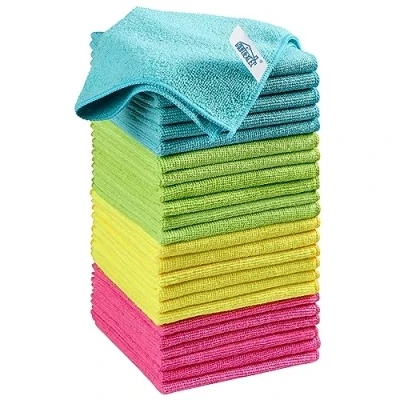 Immagine di HOMEXCEL Panno di pulizia in microfibra, confezione da 24, asciugamani per la con 4 colori assortiti, 30 x cm (verde/blu/giallo/rosa)