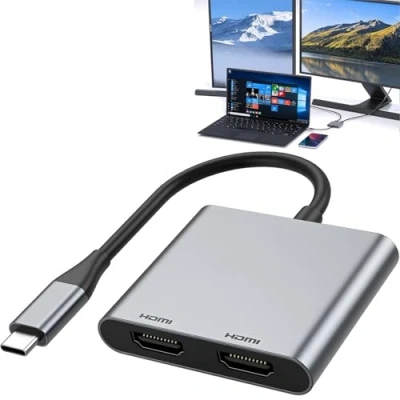 Immagine di adattatore da USB C a Dual HDMI, doppio monitor, C, hub con 2 HDMI Docking Station 4K 60 Hz, per laptop, HP Dell Surface Lenovo Thinkpad MacBook Pro Air e molto altro ancora