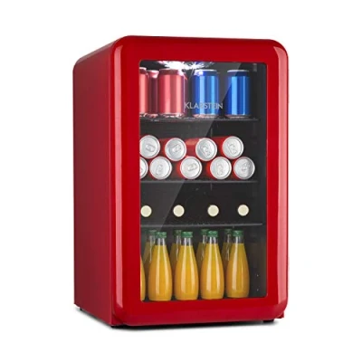 Immagine di frigorifero PopLife di Klarstein mini bar, retrò, 0 10C, solo 39 dB, 70 L, ecologico, porta a doppio vetro, design rosso