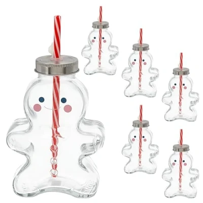 Immagine di Cepewa set di 6 bicchieri per pan zenzero, capacità 440 ml, vetro in metallo e plastica, con coperchio cannuccia (1 da zenzero)