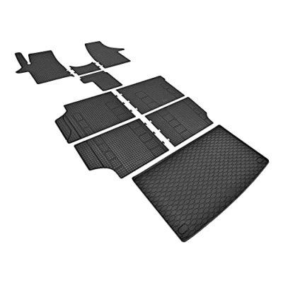 Immagine di Z4L Tappetini in gomma e vasca per bagagliaio, un set adatto VW T6 Transporter/Caravelle 8 posti dal 2015 al 2019 L2 + Tunel