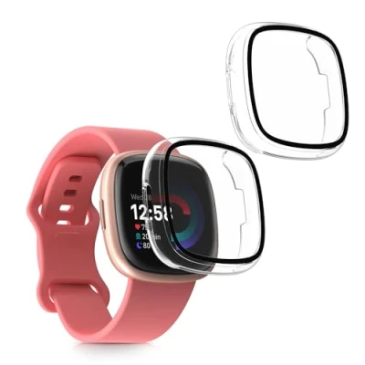 Immagine di kwmobile 2x Custodia Rigida Smartwatch Compatibile con Fitbit Versa 4 / Sense 2 Cover Case Vetro Temperato Orologio Fitness trasparente