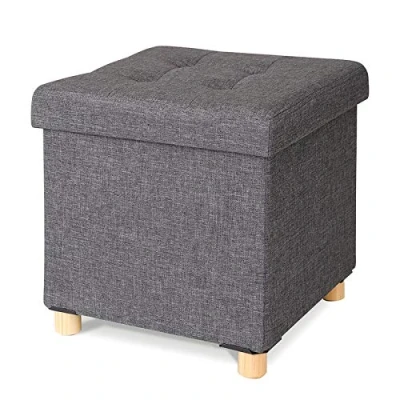 Immagine di dibea Poggiapiedi sedia pieghevole sgabello cubo contenitore con i piedi lino 38x38x38 cm Grigio