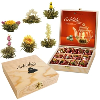 Immagine di Set regalo di Creano Fiori Tè in una Scatola legno, „Tè bianco“ 12 con 6 Tipi diversi
