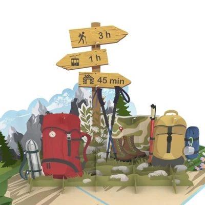 Immagine di MOKIO® Biglietto Auguri Pop Up Escursionismo/Arrampicata Buono Regalo 3D per un&#039;escursione in montagna, una vacanza alpinistica o escursionistica, Viaggio compleanno