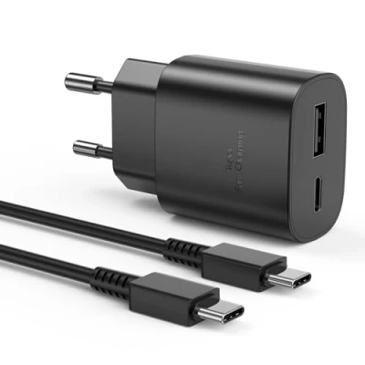 Immagine di Caricabatterie Sumsamg 25W,Caricatore USB C Rapido a doppia porta per Galaxy S22/S22 Ultra/S21 Ultra 5G/S21 FE/S20/S10/S9/A13,Caricabatterie Veloce con Tipo Cavo