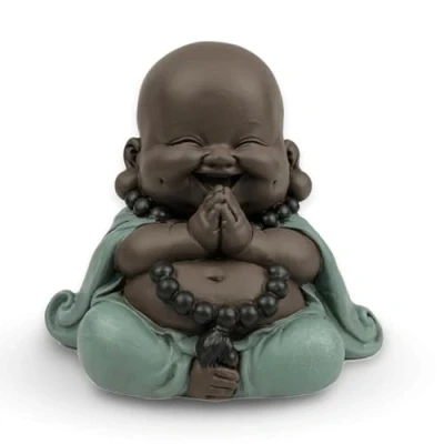 Immagine di Statua Boudha Rieur Decorazione Zen e Feng Shui per creare un&#039;atmosfera rilassante spirituale idea regalo originale Larghezza: 9 cm Colore: verde marrone Zen&#039;Light
