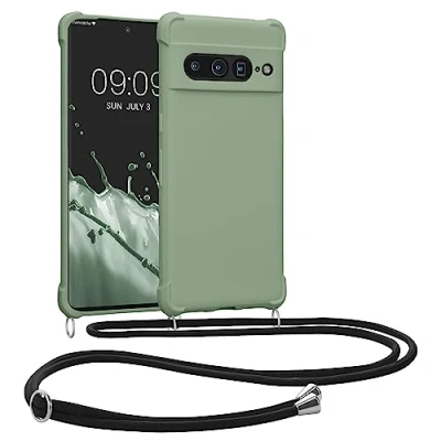 Immagine di kwmobile Custodia Compatibile con Google Pixel 7 Pro Cover Back Case in Silicone TPU Protezione Smartphone Cordino verde grigio