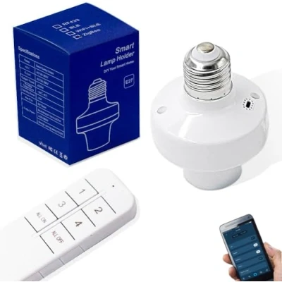 Immagine di Ewelink Portalampada E27 con Telecomando,Zigbee Lampada Presa wireless Base lampadina 230V 220V, Kit interruttore luce compatibile il controllo vocale di Alexa Echo, richiede un hub Zigbee
