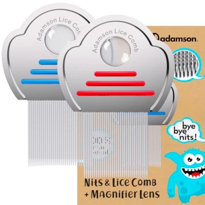 Immagine di Adamson Pettine Pidocchi e Lendini Bambini Pettinino Acciaio per x2 Elimina Resistente facile da pulire Set Rosso Blu
