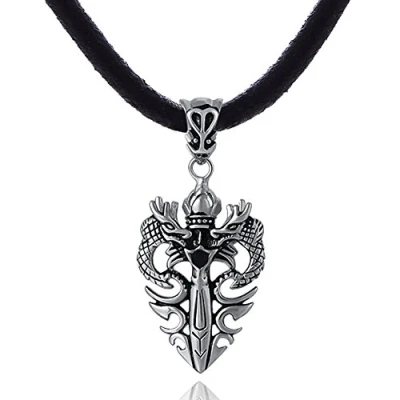 Immagine di DonDon, collana da uomo, in caucciù, con ciondolo a forma di drago acciaio inossidabile, pietra nera, sacchetto velluto, 50 cm