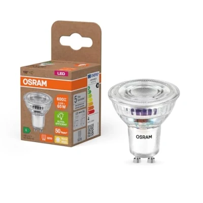 Immagine di OSRAM LED Energy Class PAR16 da 3,3 W, 600 lm, bianco caldo (2700 K) in vetro trasparente senza piombo con attacco GU10 classe di efficienza energetica A, diametro 50 mm, confezione IP20.6